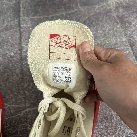 NWT Women's Converse X CDG Comme Des Garcons White Red Sole Chuck 70 High Sz 9 - Picture 7 of 7